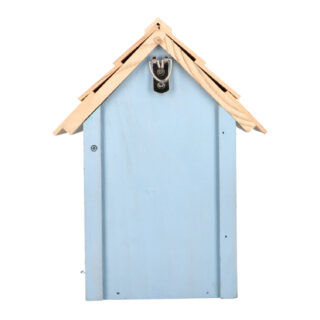 voorkant nest kast met een blauw strandhuis design